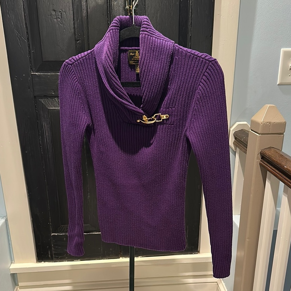 Purple Ribbed Sweater with Gold Accent